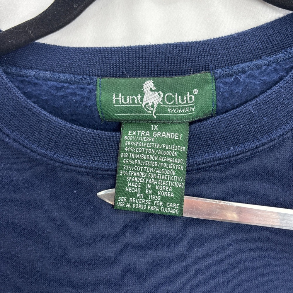 Hunt Club Sweatshirt Woman 1X Navy Blue Snowflake Hearts Fair Isle Crew Neck - Picture 10 of 14